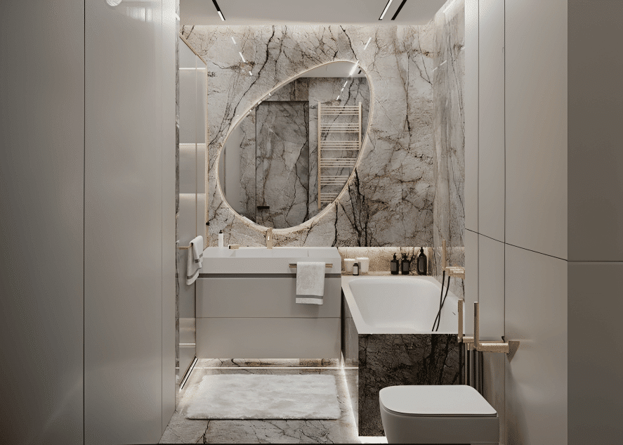 Chic och modern, vår runda spegel har silverdetaljer