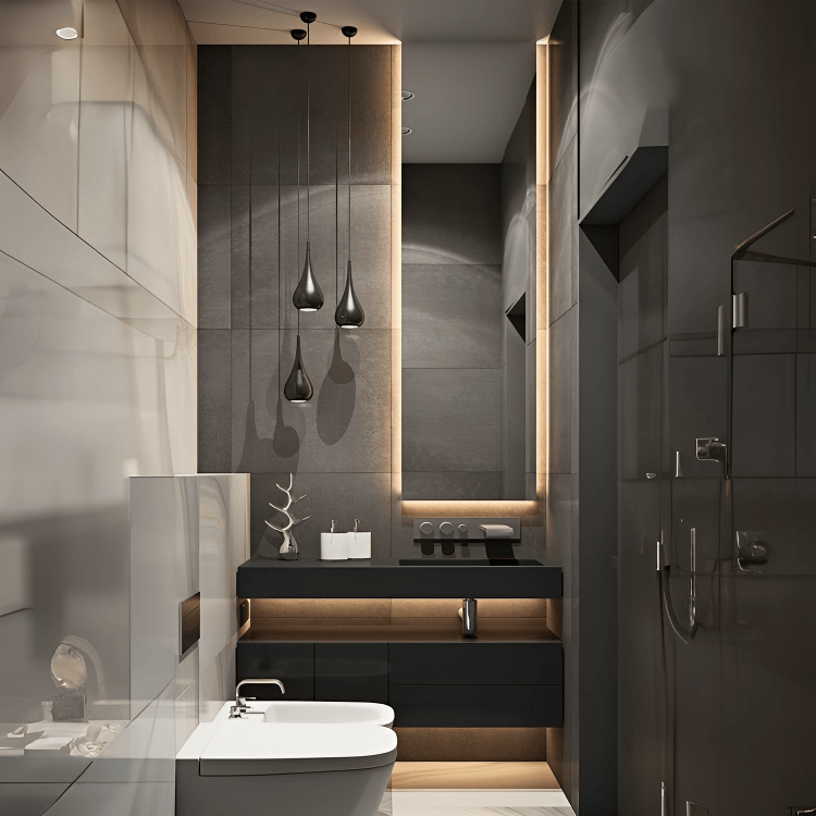 Modern reflektion i vår spegel utan synlig ram