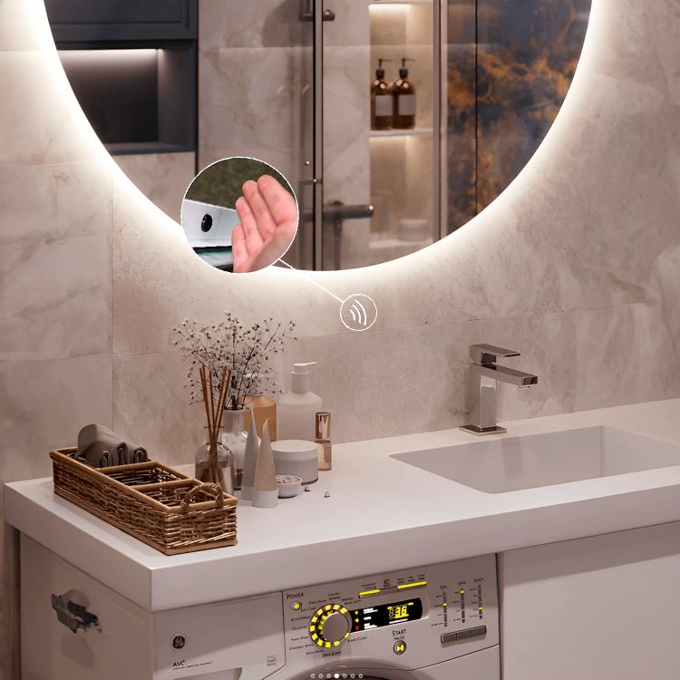 Förstoringsspegel med dimbart LED-ljus och tredimensionell spegeleffekt sensor brytare