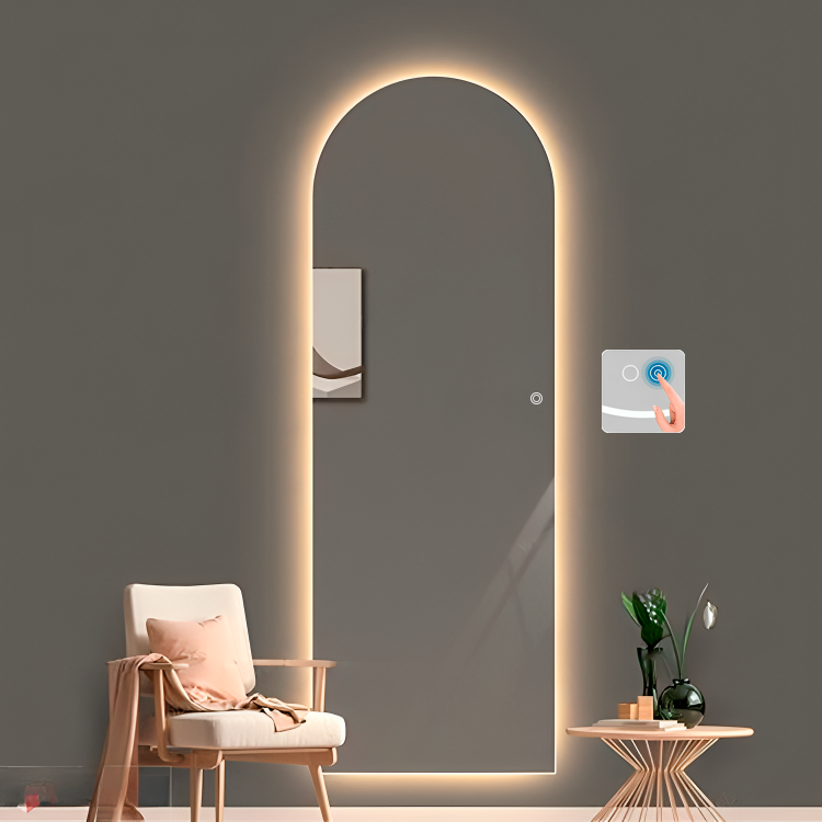 Touch brytare Modern oval spegel med mjuk belysning och förstoringsspegel