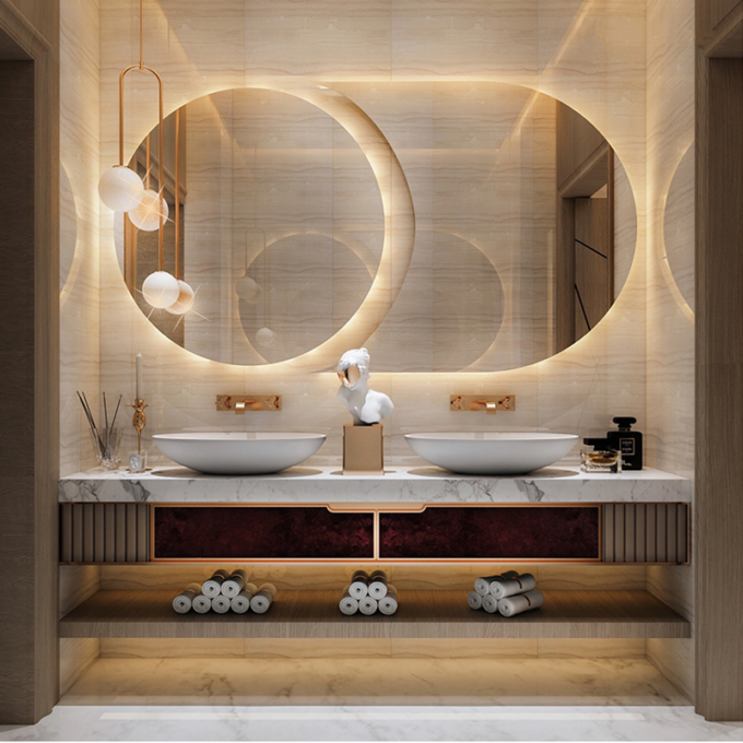 Modern badrumsspegel med LED-belysning och minimalistisk design
